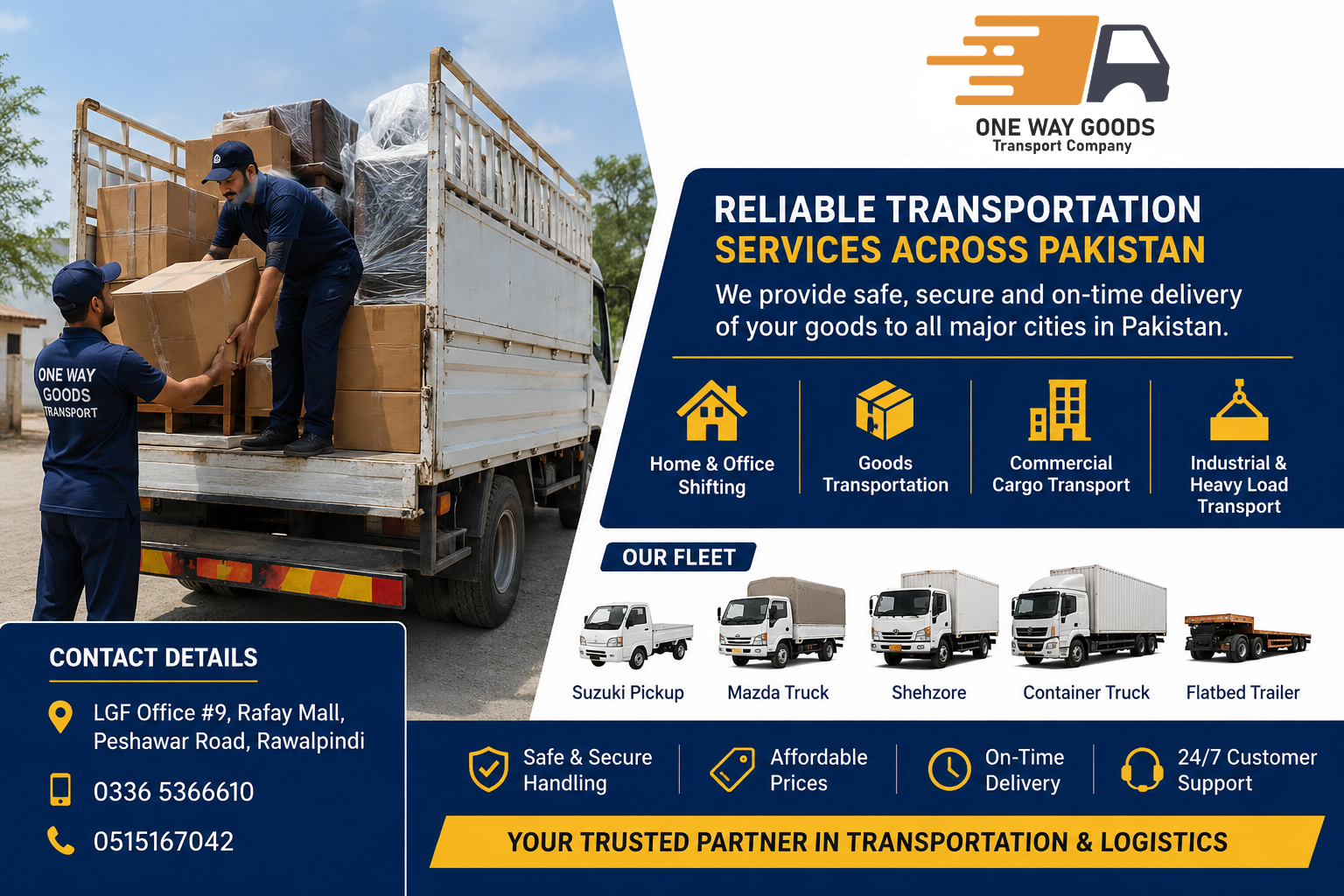 Reliable Transportation Services in Pakistan | One Way Goods Transport